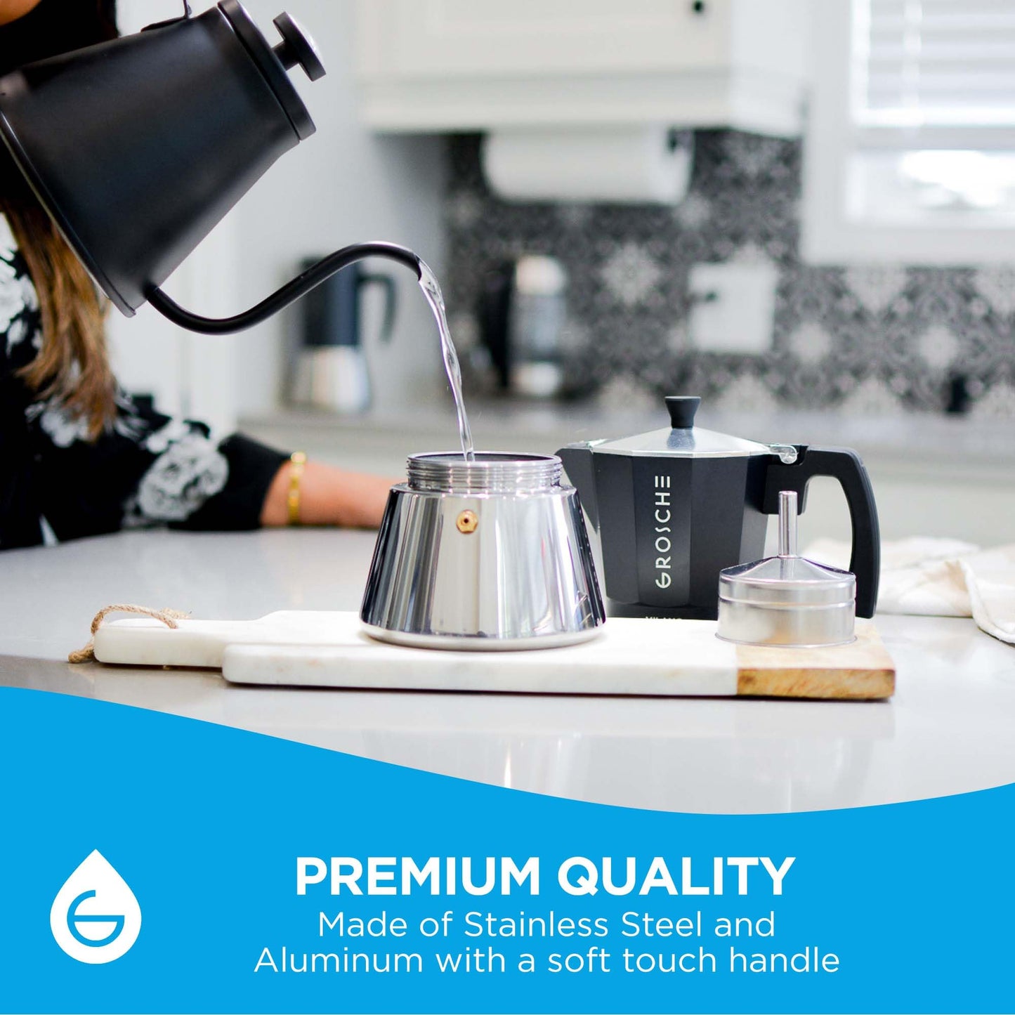 GROSCHE Milano Induction Stovetop Espresso Maker Moka Pot for Greca, Induction, Electric & Gas Stoves, Stovetop Espresso Maker, Canadian Brand! | 6 Espresso Cup, Black