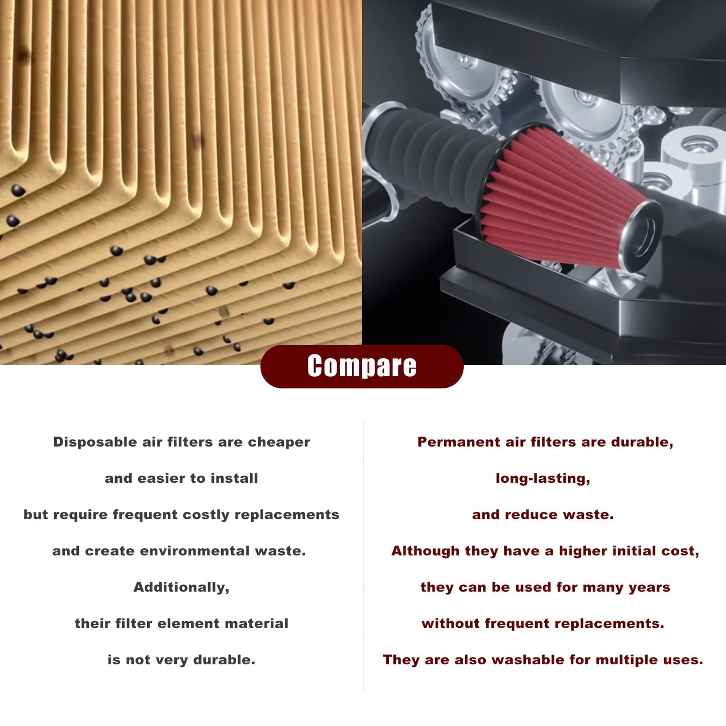 RYANSTAR RACING Tapered Cone Closed-Top Washable Clamp-On Dry Air Filter Short 155mm 152mm 6" High Flow Round
