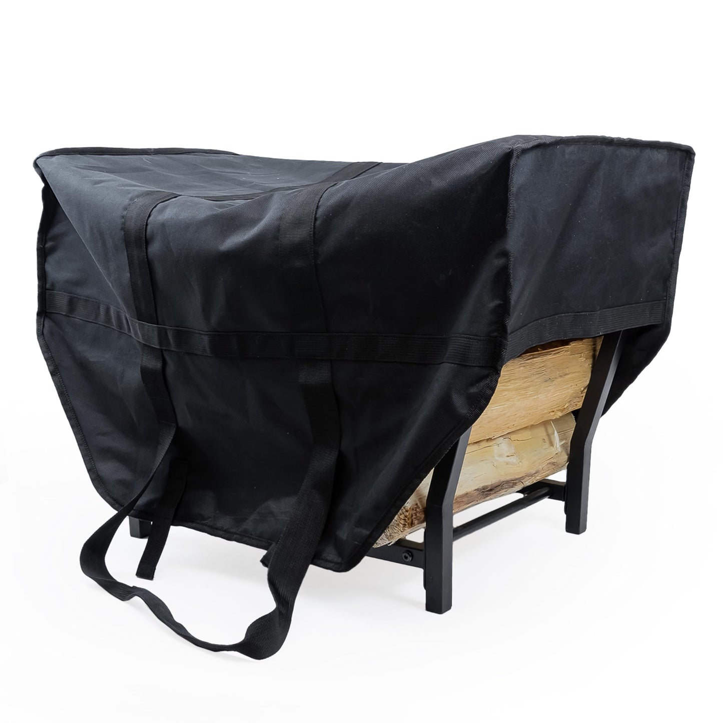 25.6 Inch Firewood rack with Hooks (Black with cover)