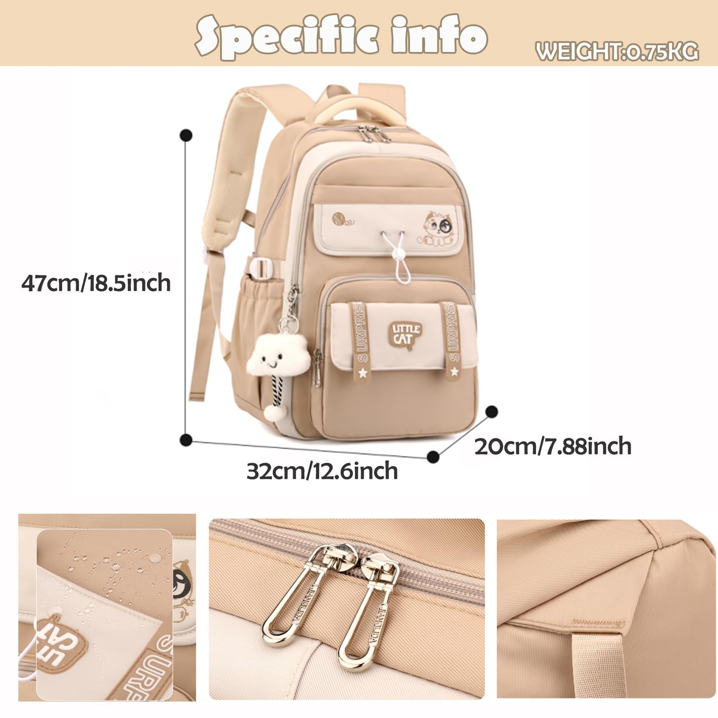 Makukke School Bags for Girls Boys,15.6" Cute Backpack for Kids and Teenagers Daypack Waterproof with Cute Pendant