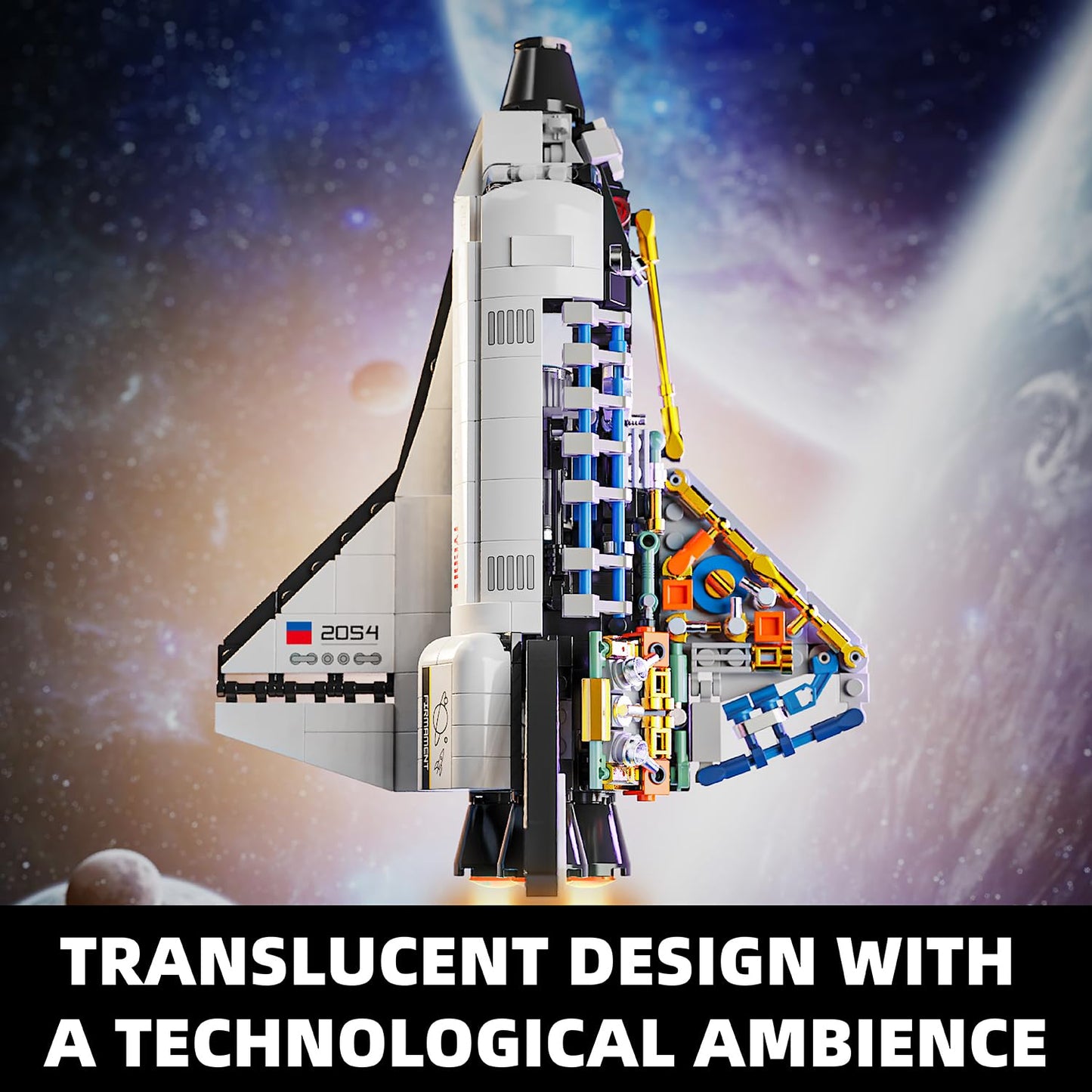 TYCOLE City Space Shuttle Building Toy Set -Translucent Classic Spaceship Building Block Kit with Stretchable Satellite Model,Home or Office Decor,Gift Idea for Adults&Kids Ages 8 and Up (536PCS)