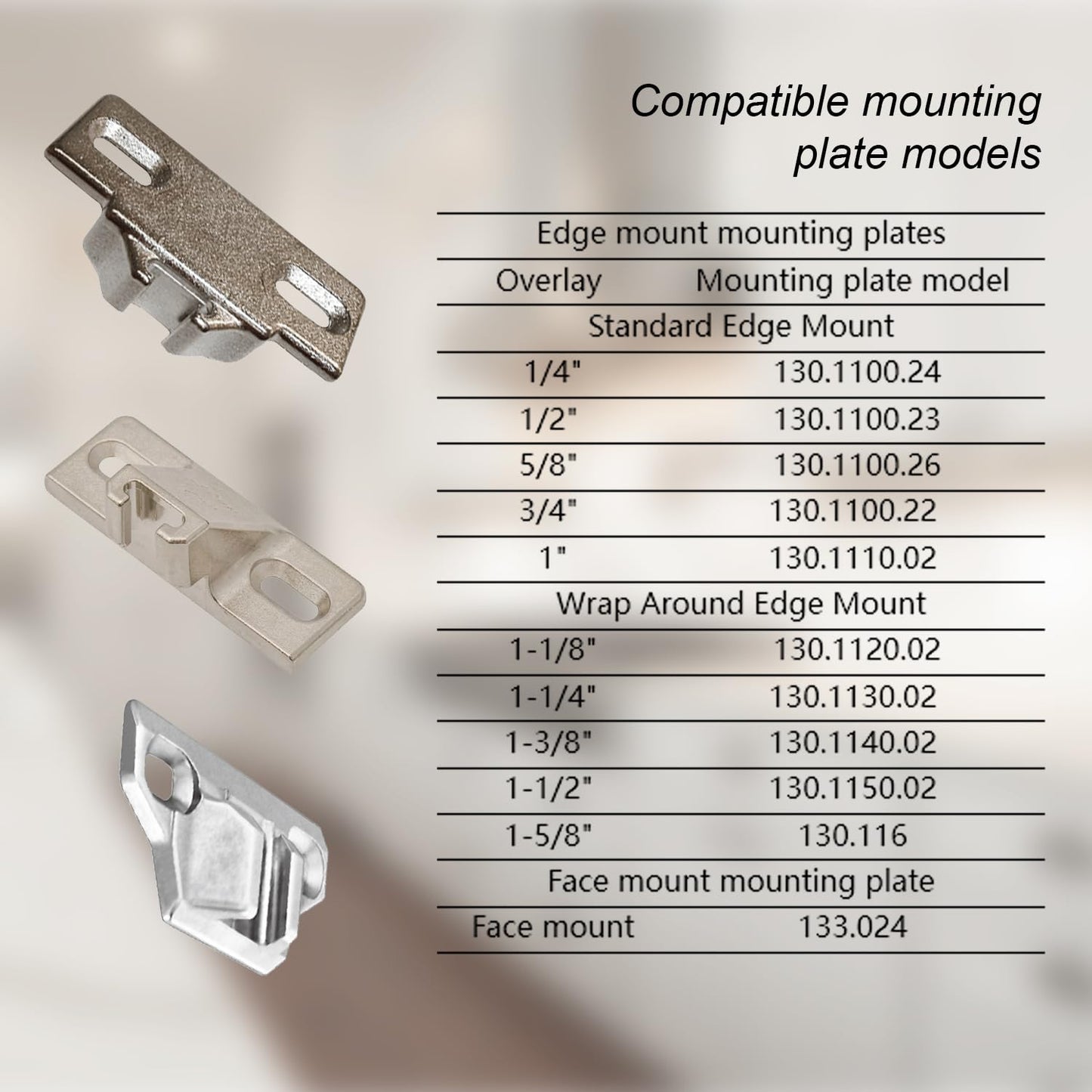 Holdly Replacement for Blum 33.3600, Compact 33 Screw on 110 Degree Opening Face Frame Cabinet Hinges, Nickel Plated, Nickel, Metal, Flush Mount, 8 Pack, Contemporary Style