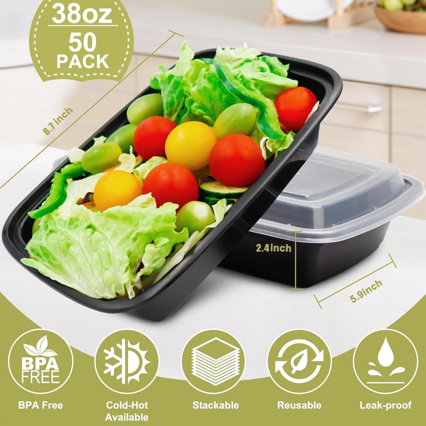 50 Pack Meal Prep Containers with Lids 38oz - Plastic Food Storage Containers with lids - Disposable Take out Containers with Lid for Meal Prep - BPA Free, Microwave/Dishwasher/Freezer Safe