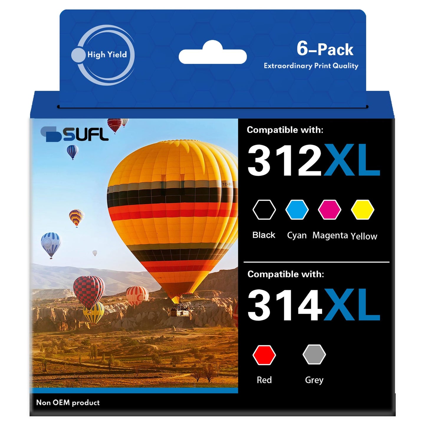 SUFL 312XL 314XL High Yield Ink Cartridges Combo Pack - SFL Compatible Replacement for Epson 312XL 314XL Ink Cartridge with Expression Photo XP-8500 XP-8600 XP-8700 XP-15000 Printer (6-Pack)
