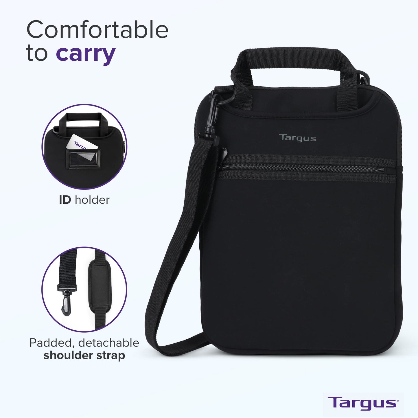 Targus Vertical Slipcase Secure Business Professional Travel Laptop Bag with Hideaway Handles, Cross Shoulder Strap, Protective Padding for 12-Inch Laptop, Black (TSS912)