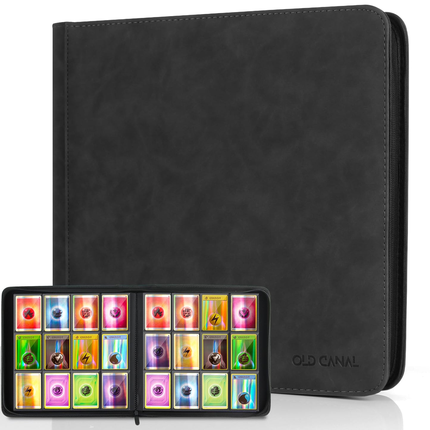 Old Canal Trading Card Binder, 12 Pocket Card Album Folder Hold Up to 720 Cards, Premium and Durable Zipper Binder, Cards Holder Album for MTG, TCG, Baseball Cards (Black)