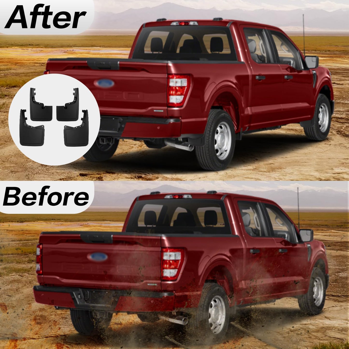 PSLER Fit for F-150 F150 2021 2022 2023 2024 (Without Fender Flares) Mud Flaps Set of 4PCS Mud Guard Kit Splash Guards Mudguards Mudflaps with Hardware Kits Accessory Front and Rear Accessories