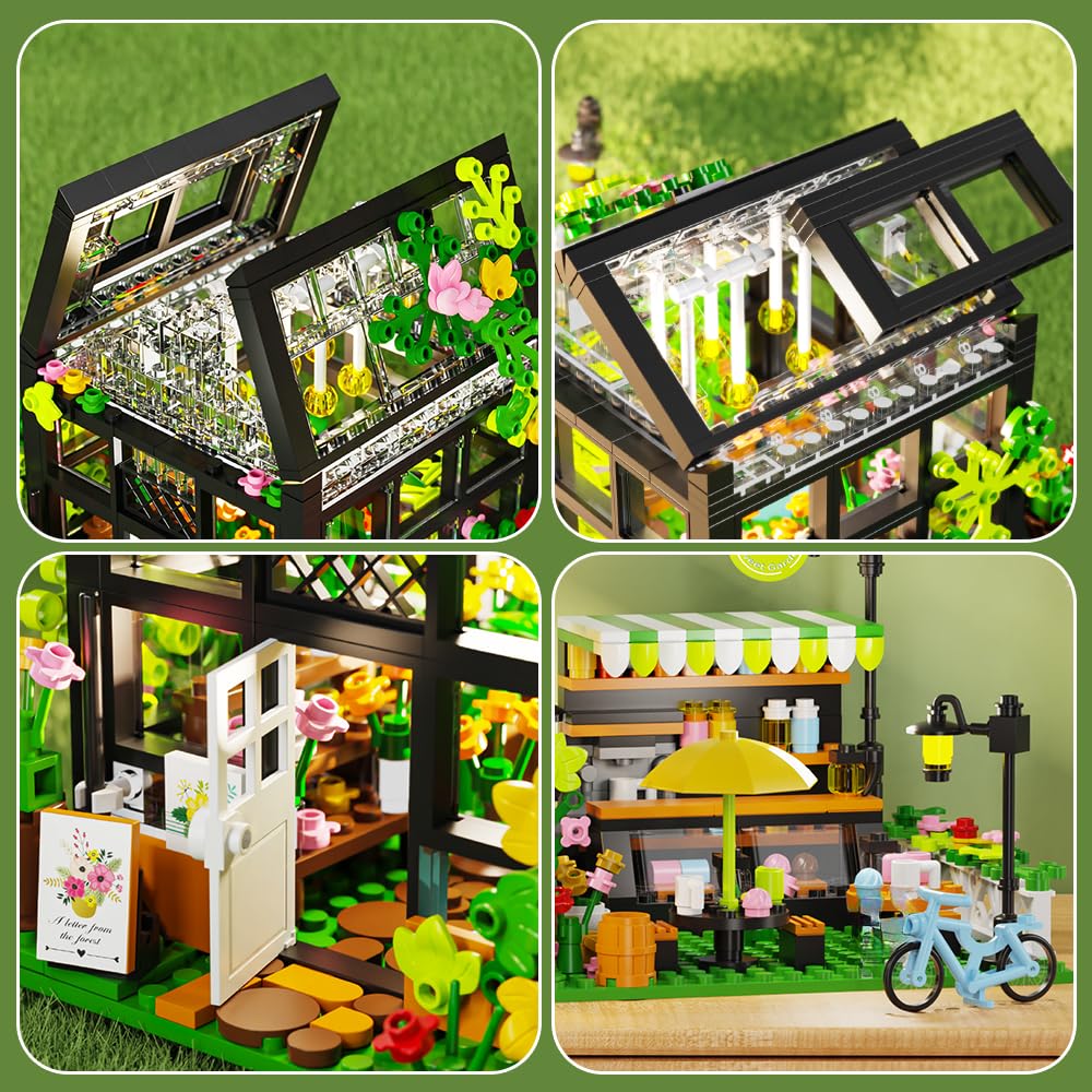 Flower House Building Set with LED, City Street House Flower Shop Building Blocks Toy, Gift for Girls 8-12 Year, Mini Brick 680pcs