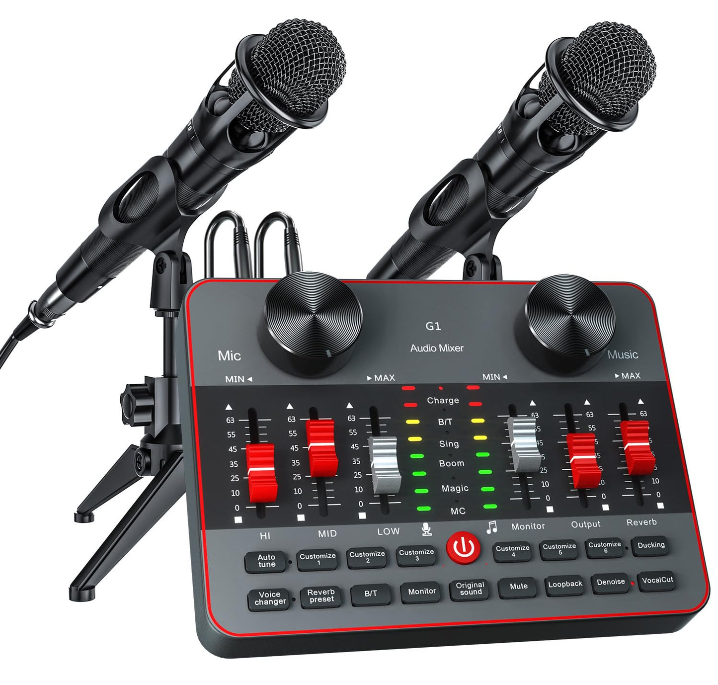 Podcast Equipment Bundle for 2 Mic Tiktok Video Content Creator Kit, Audio Interface DJ Mixer Sound Card/Board Condenser Microphone for Studio Smartphone/PC/Laptop Broadcast Recording/Live Stream