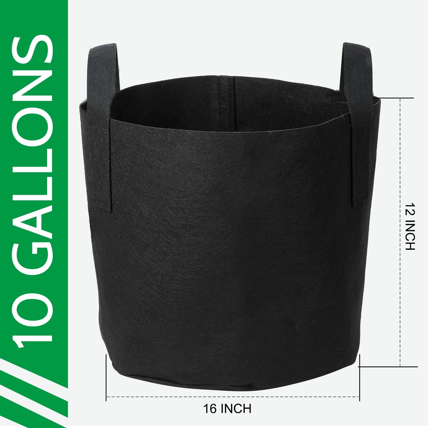 JERIA 12-Pack 10 Gallon, Vegetable/Flower/Plant Grow Bags, Aeration Fabric Pots with Handles (Black)