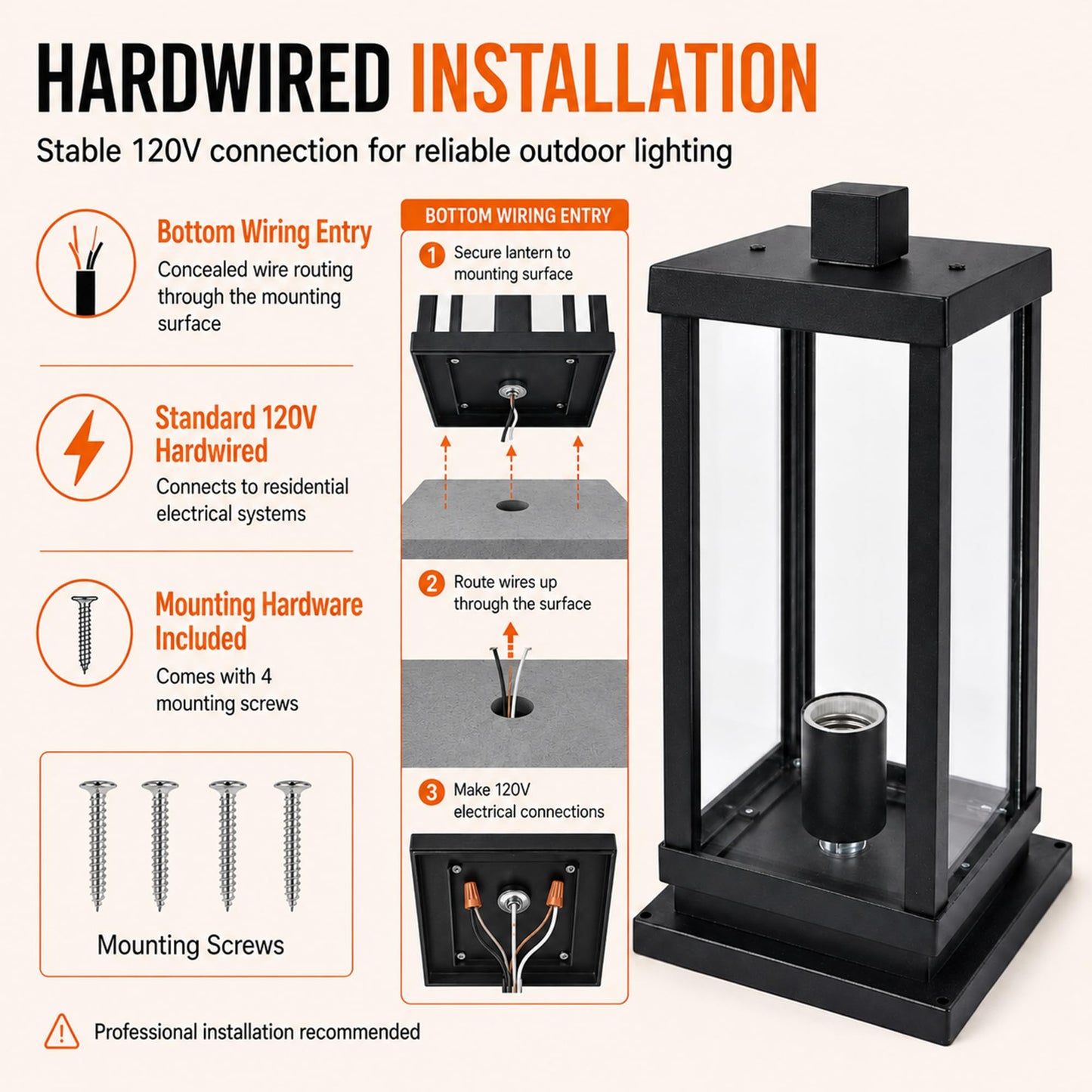 Modern Outdoor Post Light Fixture, Hardwired Aluminum and Clear Glass Lamp Post Lantern, Waterproof Exterior Light for Yard, Driveway, Garden, Gate Pillar,E26 Base (Bulb Not Included)