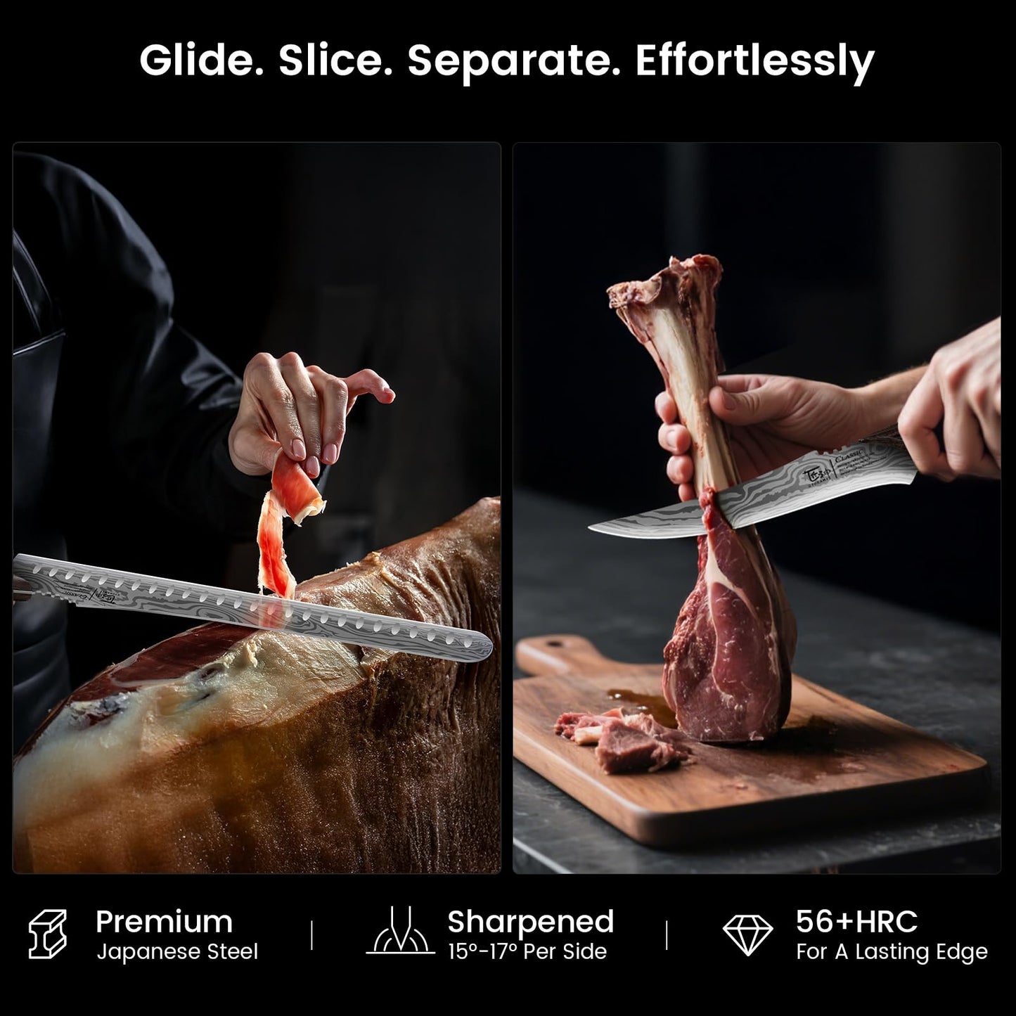 SYOKAMI BBQ Carving Knives Set, Brisket Slicing Knife and Boning Knife for Meat Cutting, Razor Sharp Japanese Style High Carbon Steel Kitchen Knives, Wood Ergonomic Full Tang Handle, Ideal for Gift