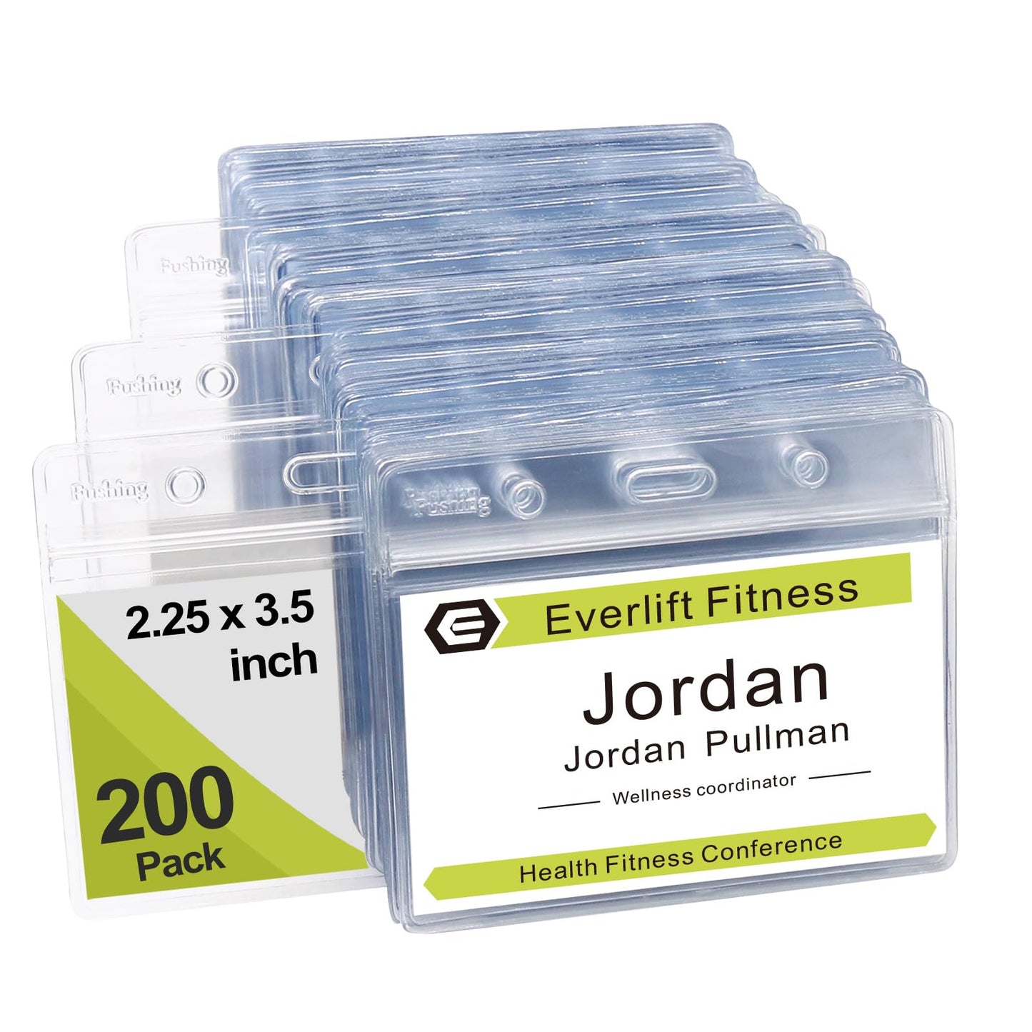 Fushing 200Pcs Clear Plastic Horizontal Name Tag Badge ID Card Holders