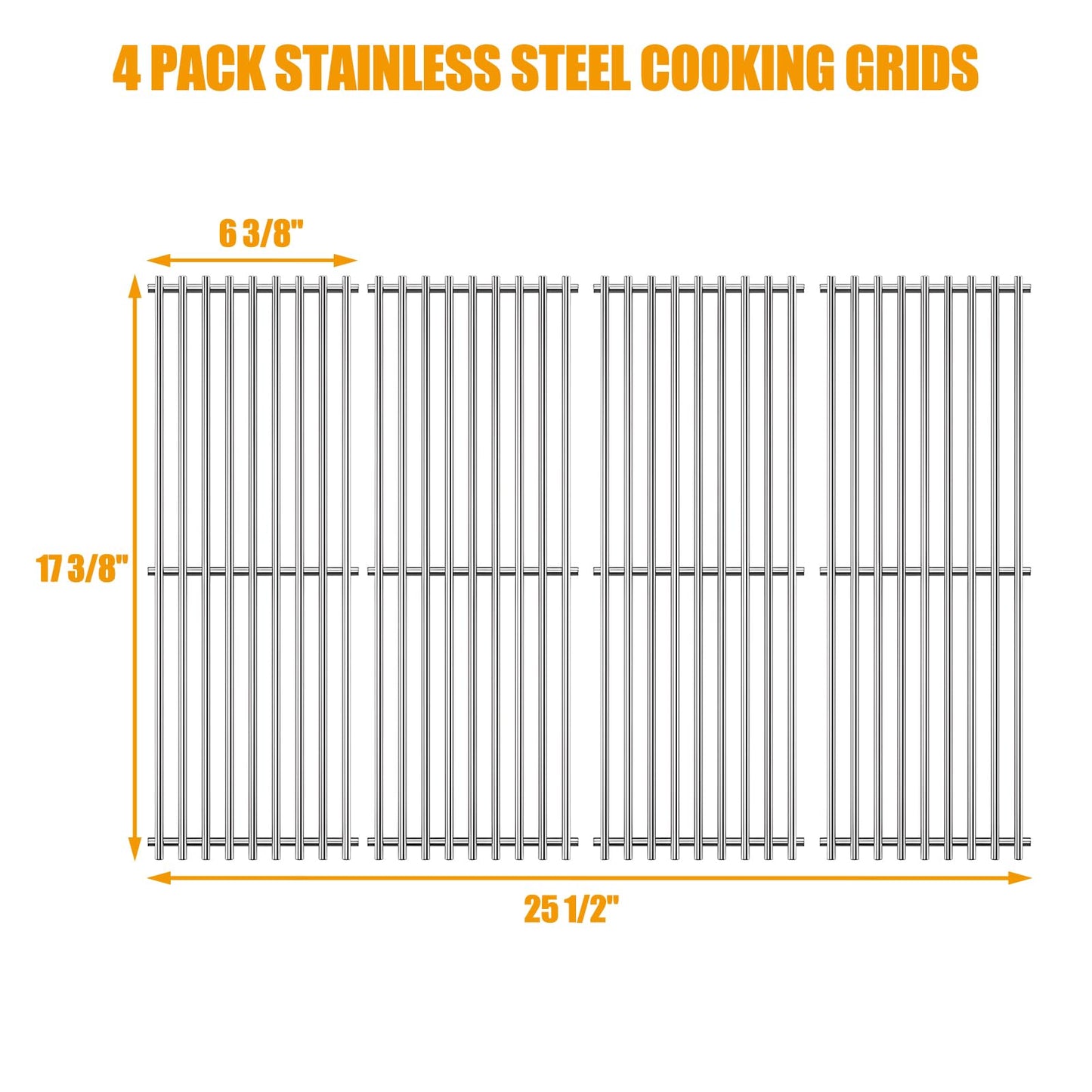 BBQ-PLUS Stainless Solid Rod Cooking Grate Grids Replacement for Broil-Mate, Broil King 9625-67, 9625-84, Baron 320, Baron 340, Baron 440, Huntington and Sterling 4Pcs