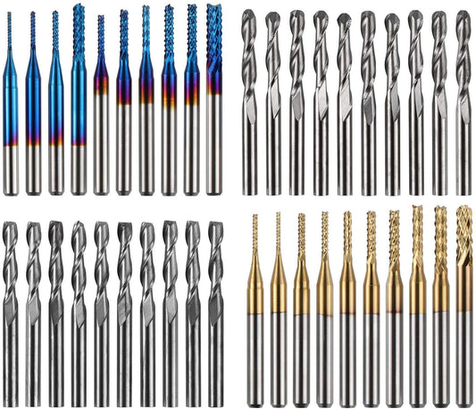 40pcs End Mills CNC Router Bits, 1/8" Shank, 6.35mm Cutting Diameter, 2-Flute Ball Nose End Mill, Titanium Coat, MC40A