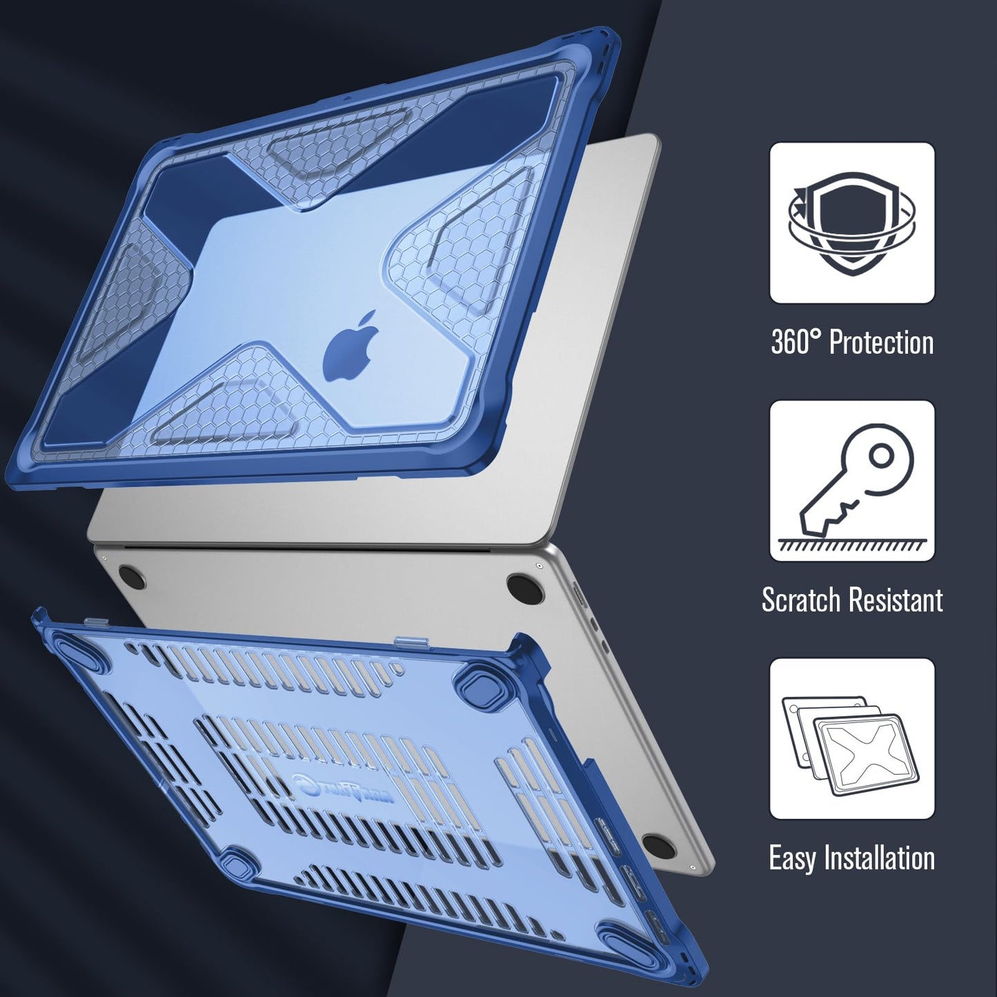 Fintie Case for MacBook Air 15 Inch A3241 A3114 A2941 (2025 2024 2023 Release) - Heavy Duty Rugged Hard Shell Case Cover with TPU Bumper for MacBook Air 15.3" M2 M3 Chip with Touch ID, Blue