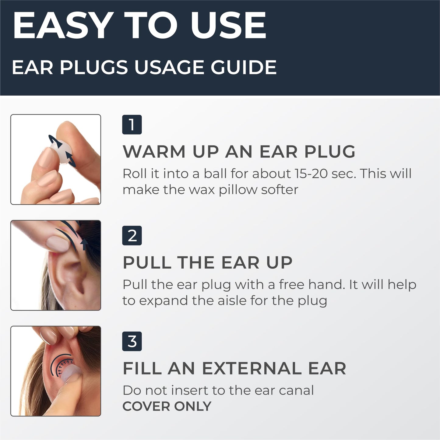Peace&Quiet | PQ Wax Ear Plugs for Sleeping and Swimming - 50 Soft Silicone Wax Earplugs for Noise Cancelling, Ear Protection, and Sound Blocking Level of 32 dB (50 Pillows) (White Color 50, 50 White Count + 2 Mini Cases)