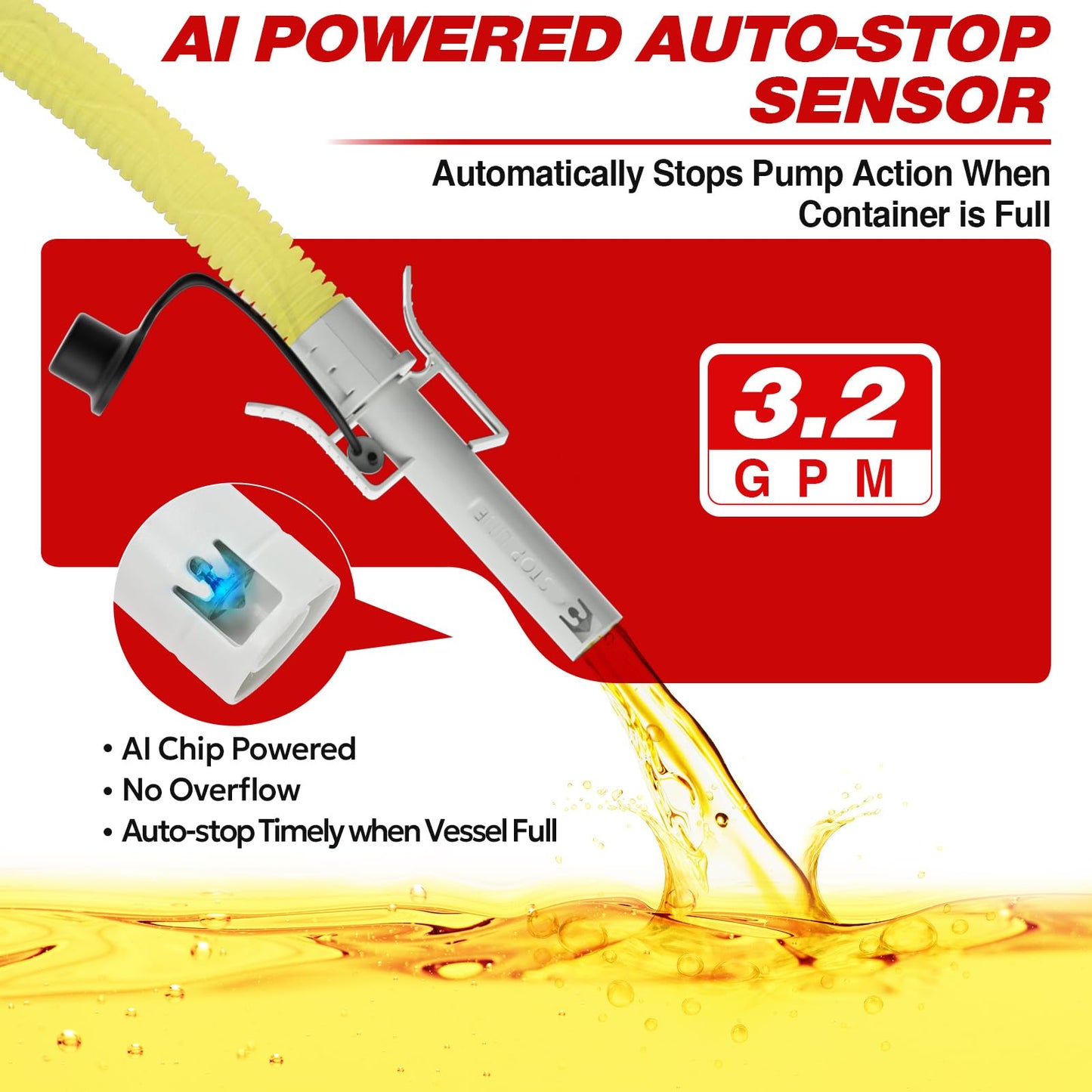 2026 Upgraded Electric Fuel Transfer Pump with Auto-Stop, 3.2 Gallon per Min, USB & Battery Powered, 51" Hose, 4 Gas & Jerry Can Adapters, Leak-Proof Gas Pump for Gasoline, Diesel and Kerosene