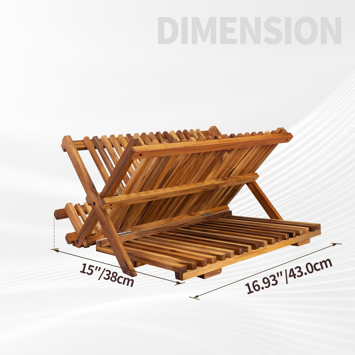 Utoplike Teak Wood Dish Rack, 3 Tier Dish Drying Rack Collapsible, Folding Dish Drainer Rack Wood, Space-Saving Countertop for Dishes, Plates, Cups
