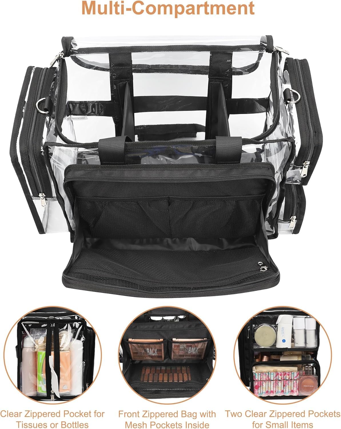 Relavel Clear Makeup Bag, Extra Large Travel Toiletry Bag for Women & Men, Waterproof Cosmetic Storage Organizer Hair Stylist Travelling Bag with Adjustable Dividers & Shoulder Strap