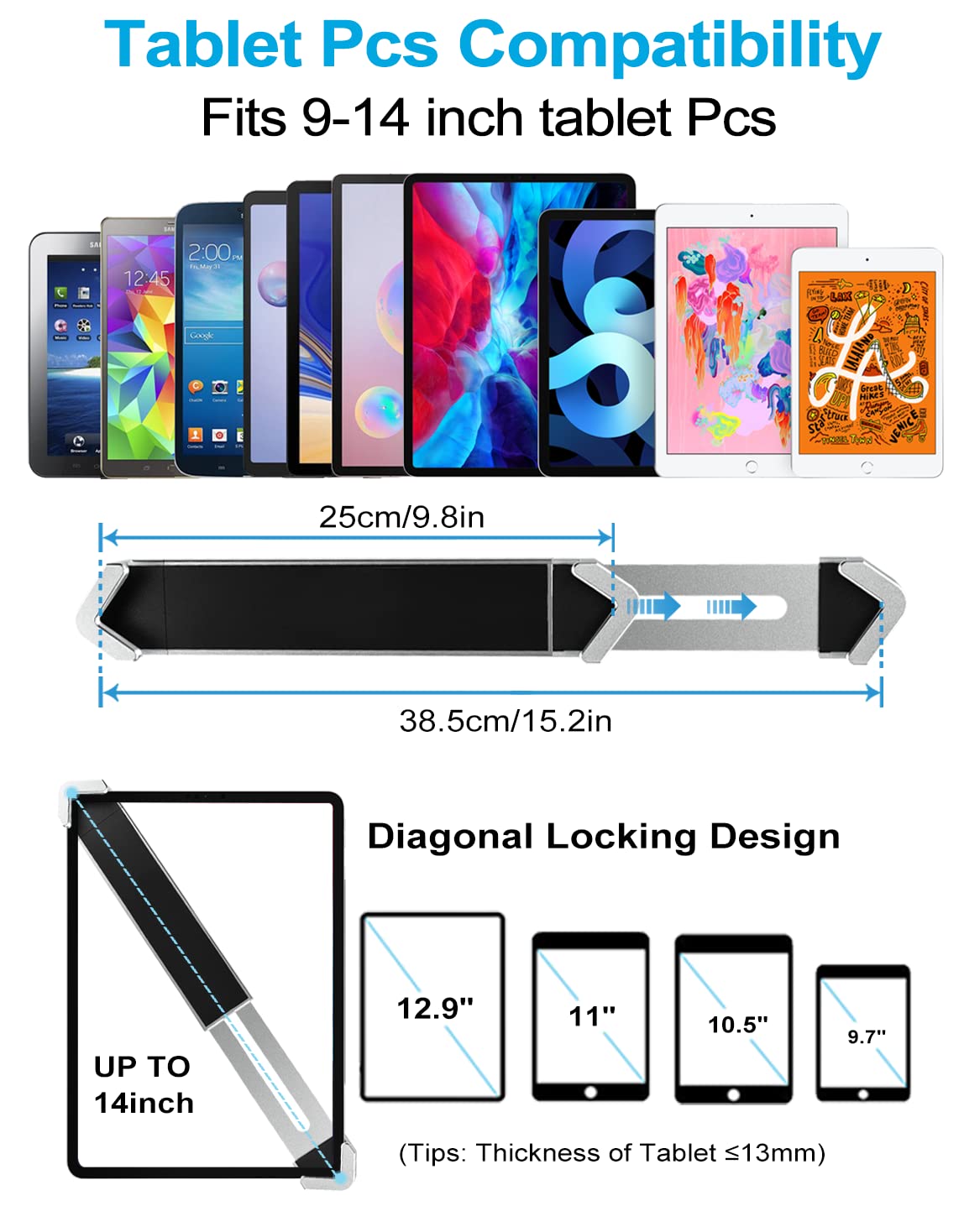 Anti Theft Tablet kiosk Stand for 9"-14" Tablet, woleyi Security iPad Desk floor stand, Heavy Duty Tablet POS Display Mount with Lock and Key, Compatible iPad Pro 12.9/Air, Surface Pro/Go, Galaxy Tabs