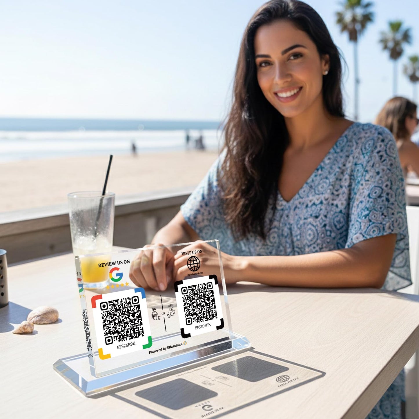 Dual Social Media Crystal Stand with NFC & QR Code - Compatible with Google Review Page & Official Websites, Boost Business Reviews & Social Media Following, No App, No Subscription, Lifetime Promotional Desktop Decor for Business