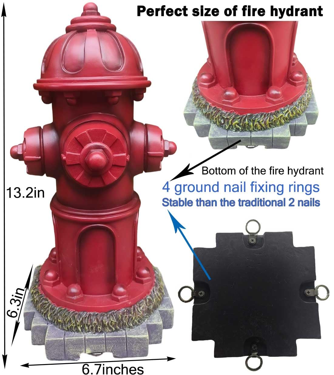Fire Hydrant for Dogs to Pee On,Fire Hydrant for Dogs,Dog Fire Hydrant Pee Post for Yard,13.2 Inches Garden Fake Fire Hydrant Statue for Puppy Dog Training Pee Post Outdoor Decorative with 4 Stakes