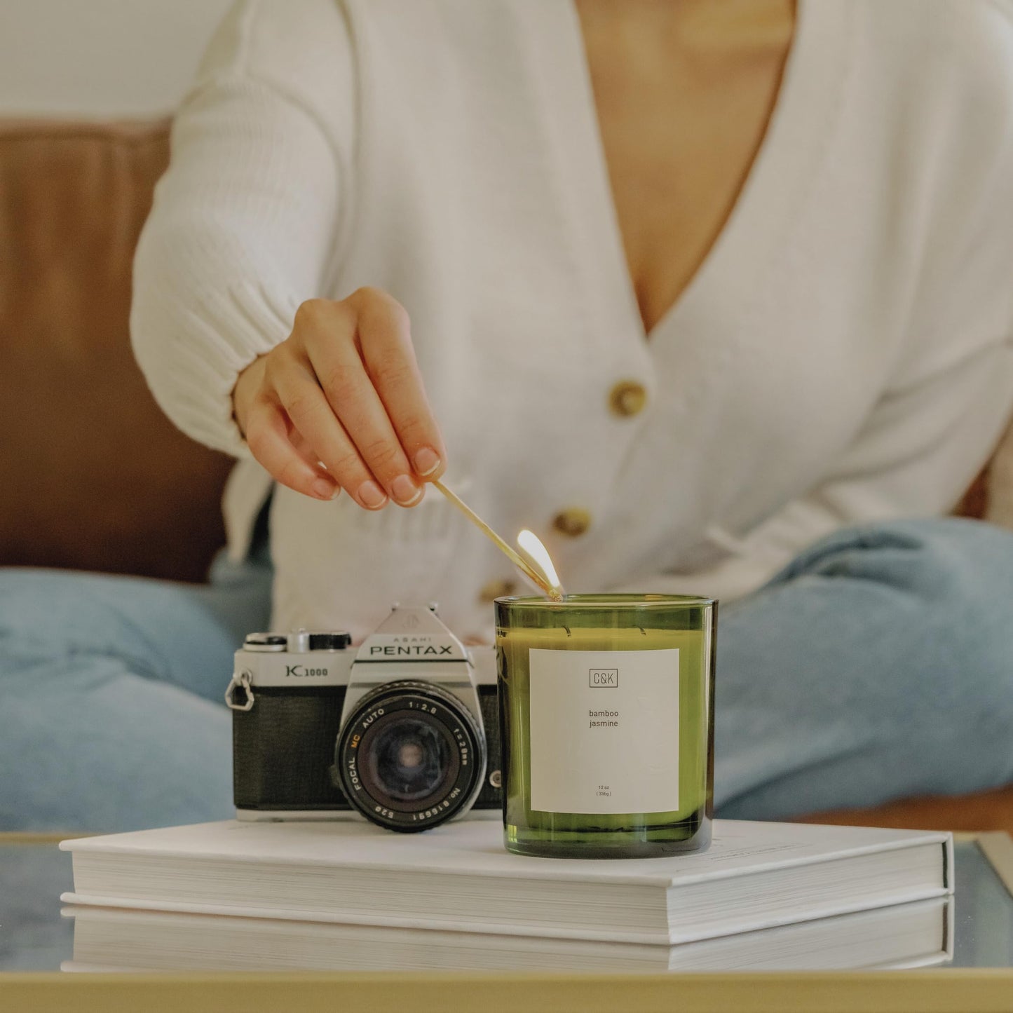 Craft & Kin Green Scented Candles | 12oz Amber Moss Spring Scented Candle for Men and Women | Made with Natural Soy | Nature Collection