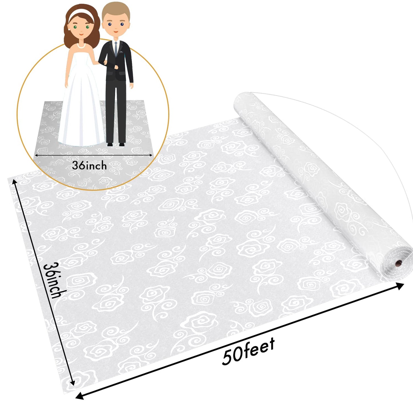 FrenzyBird Aisle Runner for Wedding Ceremony 3x50 Feet White Aisle Runner Walkway for Indoor Outdoor Wedding Church Decorations ，Halloween Parties can Also use a Carpet(Rose)