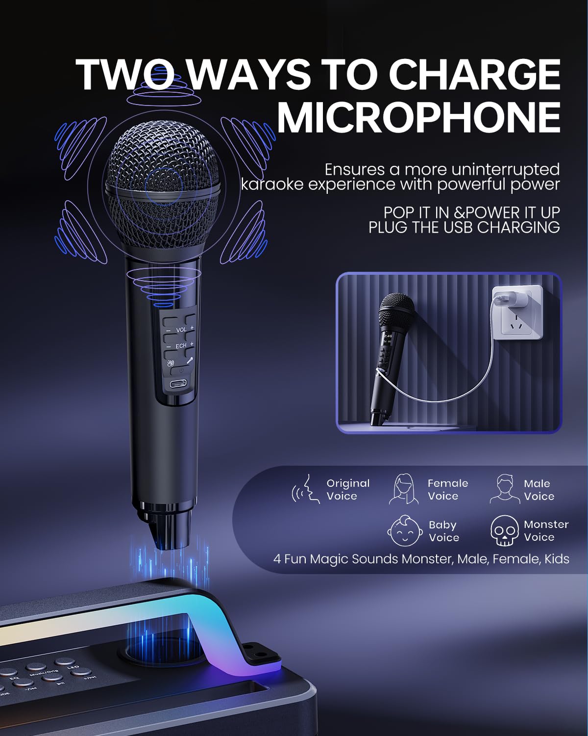 SORDA Portable Bluetooth Karaoke Machine for Adults & Kids - 2 Wireless Microphones, Shoulder Strap, Fun Voice Change, Support USB/AUX, for Outdoor Events Party Gifts (518)