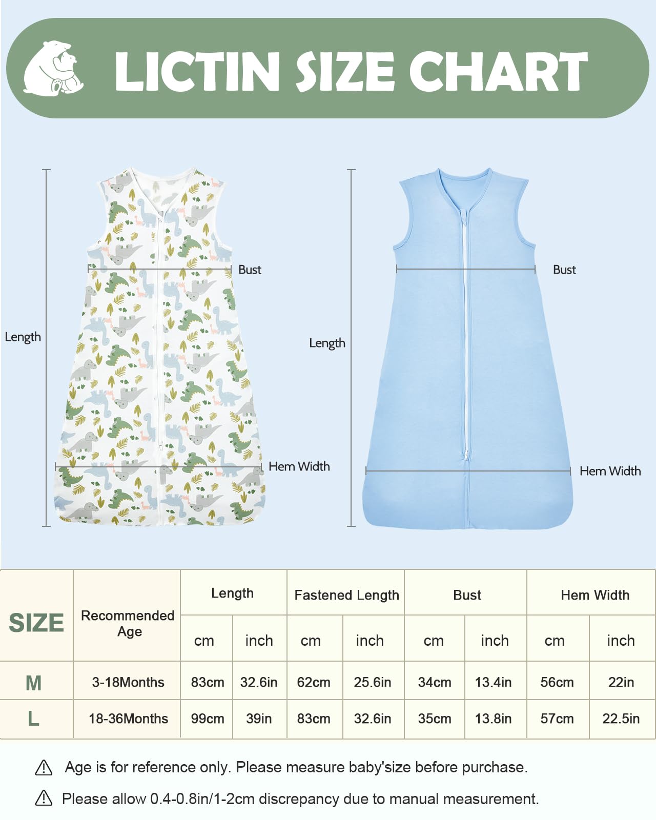 Lictin Baby Sleep Sack 0.5 Tog - 2 Pack Toddler Sleeping Sack 18-36 Months, Summer Baby Sleeping Bag for Infant & Newborn, Blue