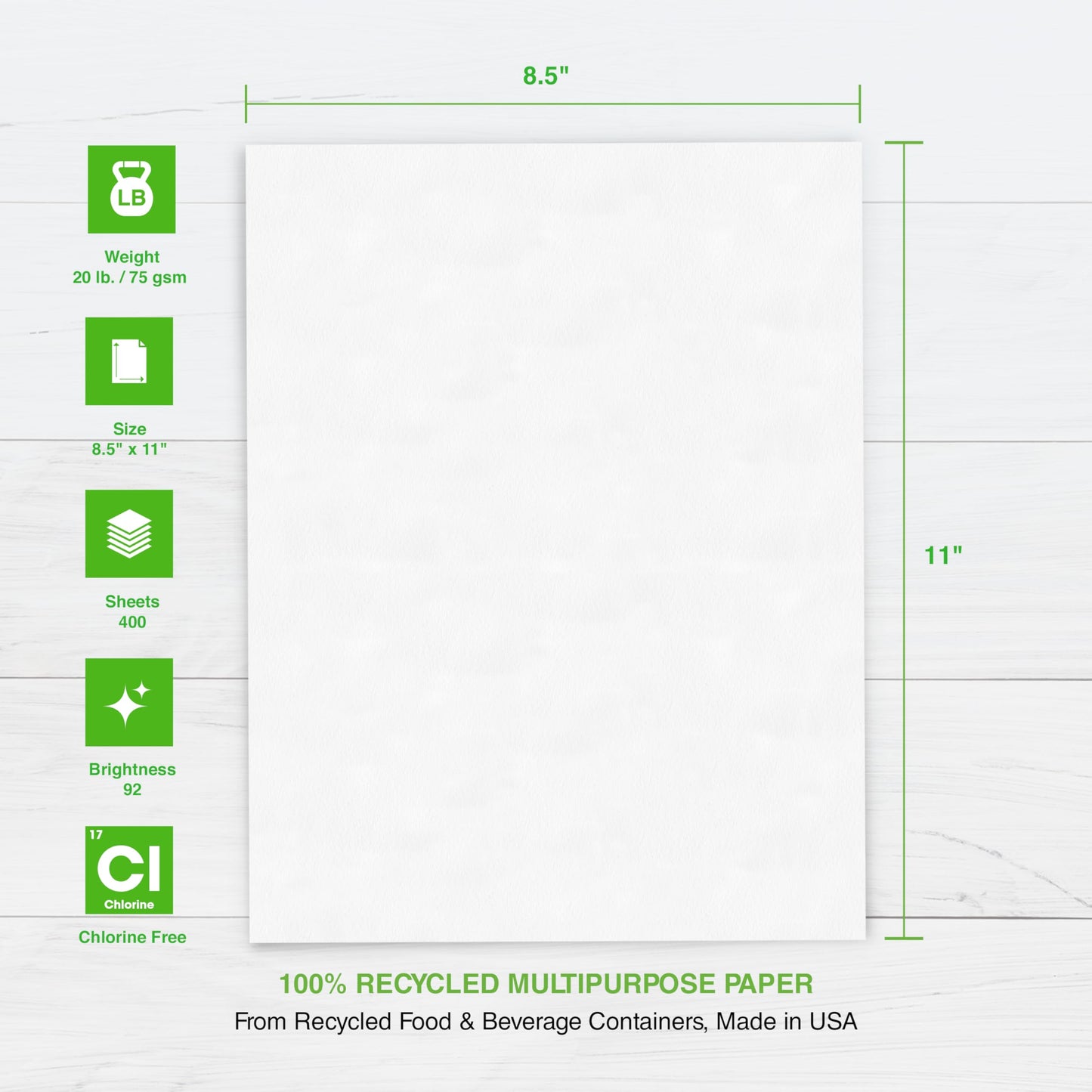 PrintWorks 100% Recycled Printer Paper 8.5" x 11" White - 20 lb Copy & Multipurpose Computer Paper - 3 Packs, 1200 Sheets - Made in The USA - 92 Bright - Printer & Copier Compatible (00018-3)