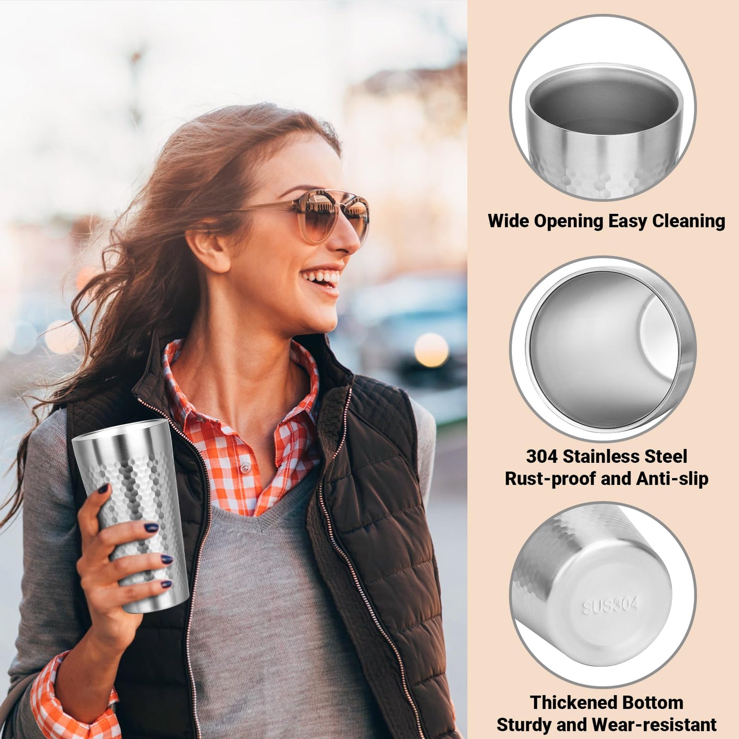 Offiper Metal Cup, 19 oz Insulated Tumbler, 8 Pack Double Wall Unbreakable Stackable Water Tumblers Premium Insulated Stainless Steel Cups Drinking Glasses for Home Travel Camping Outdoor
