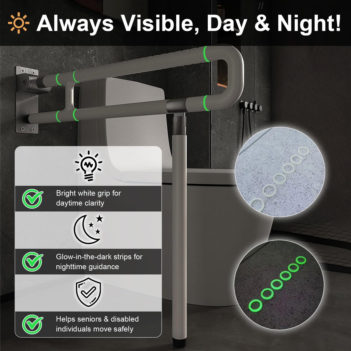 28x24 Inches Handicap Grab Bars,Foldable Handrails Toilet Rails Flip Up Toilet Safety Rails with Leg Hand Support Rail Accessories for Elderly