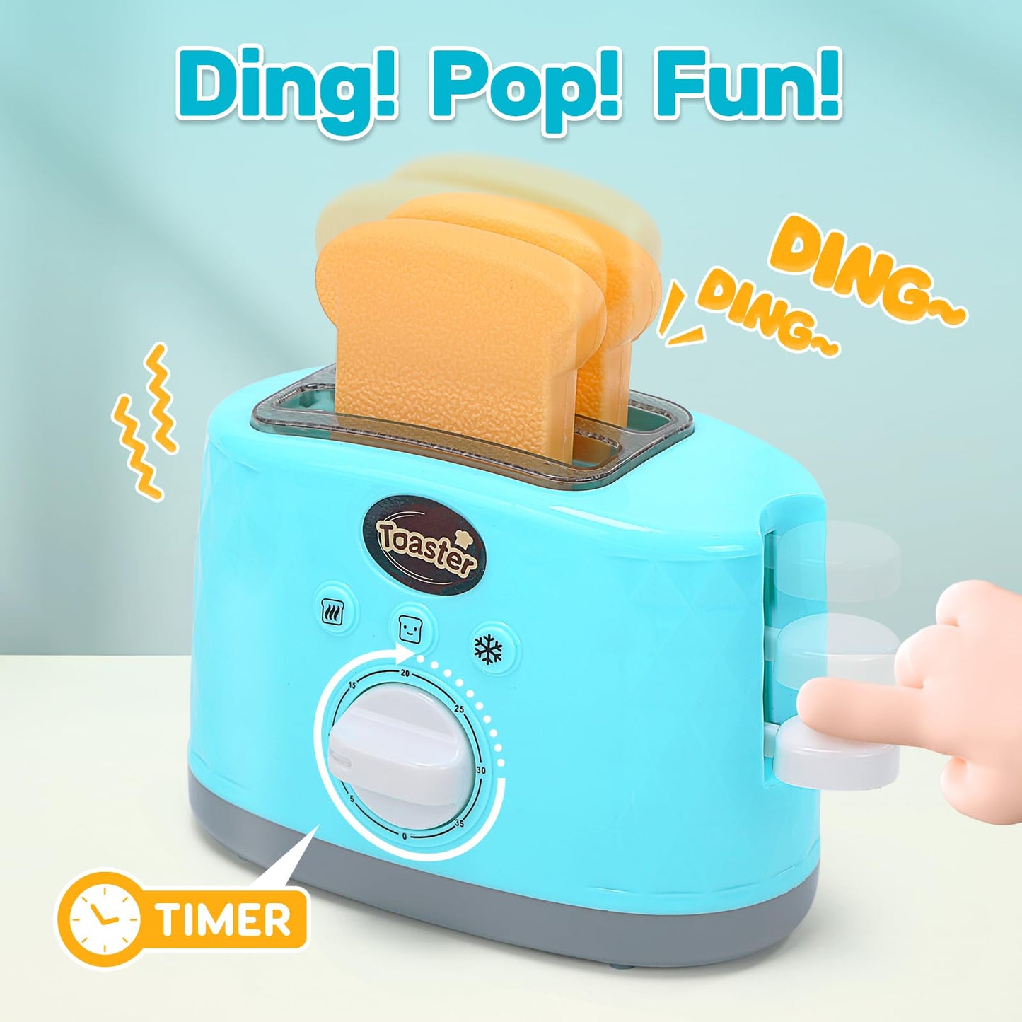 CUTE STONE Kids Play Kitchen Appliances Set, Pretend Kitchen Toys with Coffee Maker, Blender & Toaster, Realistic Sounds and Light, Includes Play Food & Accessories for Toddler Boys & Girls Ages 3+