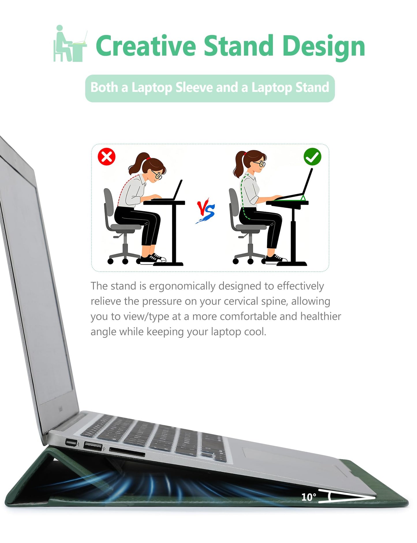 HYZUO 15 Inch Laptop Sleeve Bag Case with Stand Feature for MacBook Air 15 M5 A3448 M4 A3241 M3 A3114 M2 A2941 2026-2023, MacBook Pro 15, 15" Surface Laptop 7/6/5/4/3, Midnight Green(Smiley)