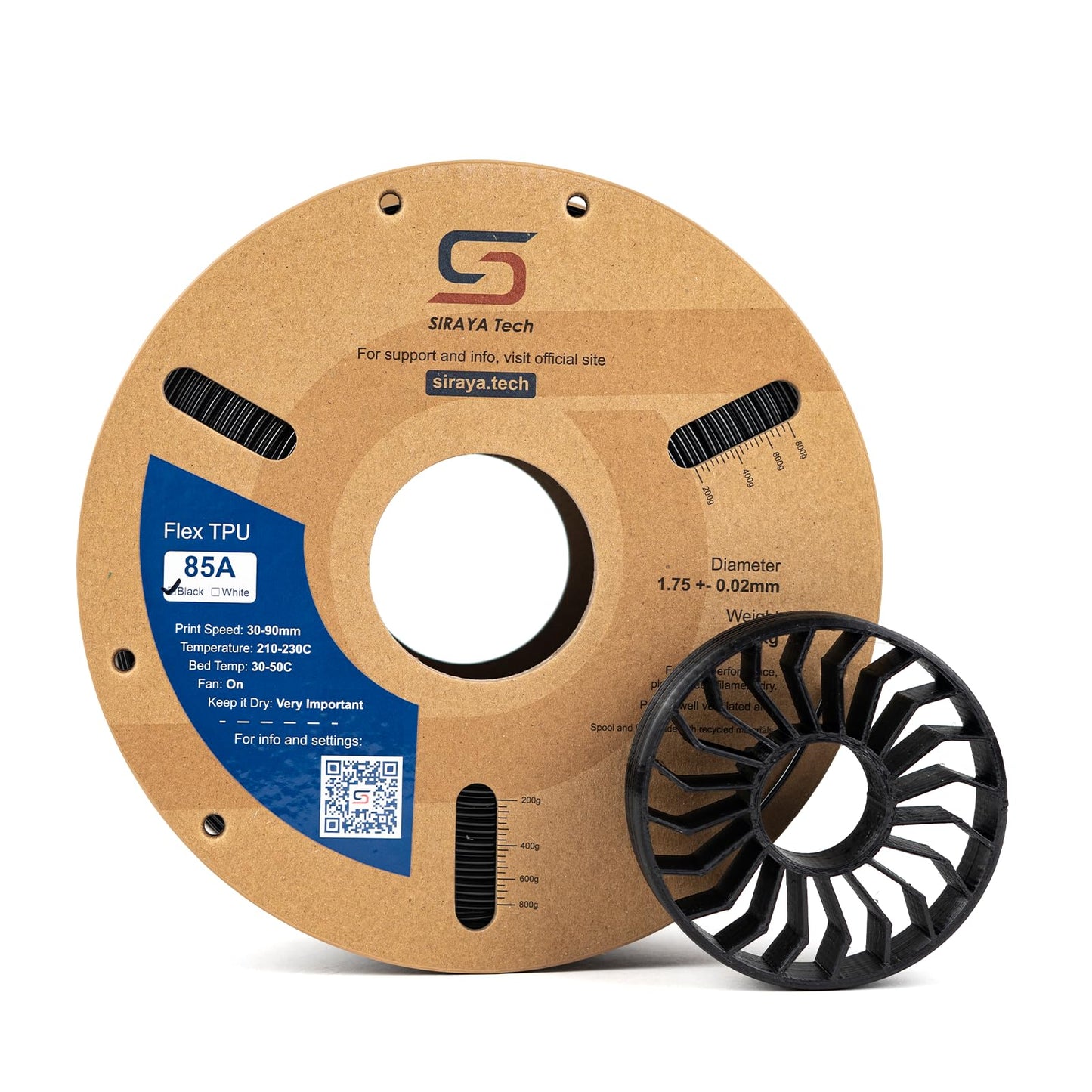 Siraya Tech Flex TPU Filament - 85A Shore, ISO 10993, High Flexibility & Toughness, High Flow & Speed, Easy to Print, Moisture-Resistant Aluminum Bag - Ideal for Footwear, Protective Gear (Black, 1kg)