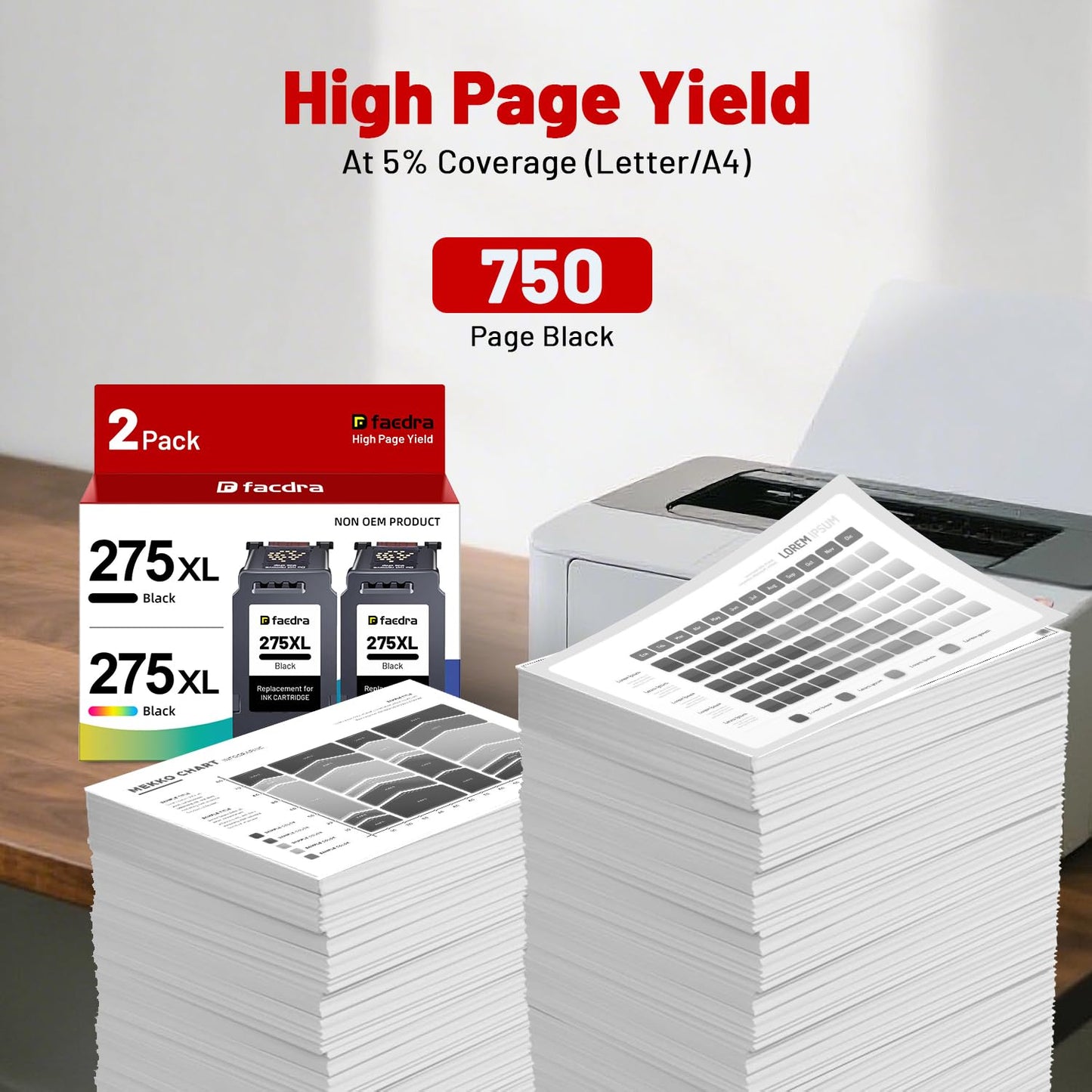 PG-275XL 275XL Black Ink Cartridges High Capacity for Canon PG-275 275 Black Ink Cartridge Compatible for Pixma TS3720 TR4720 TR4700 TR4723 TS3500 TS3520 TS3522 TR4722 Ink (2 Black)