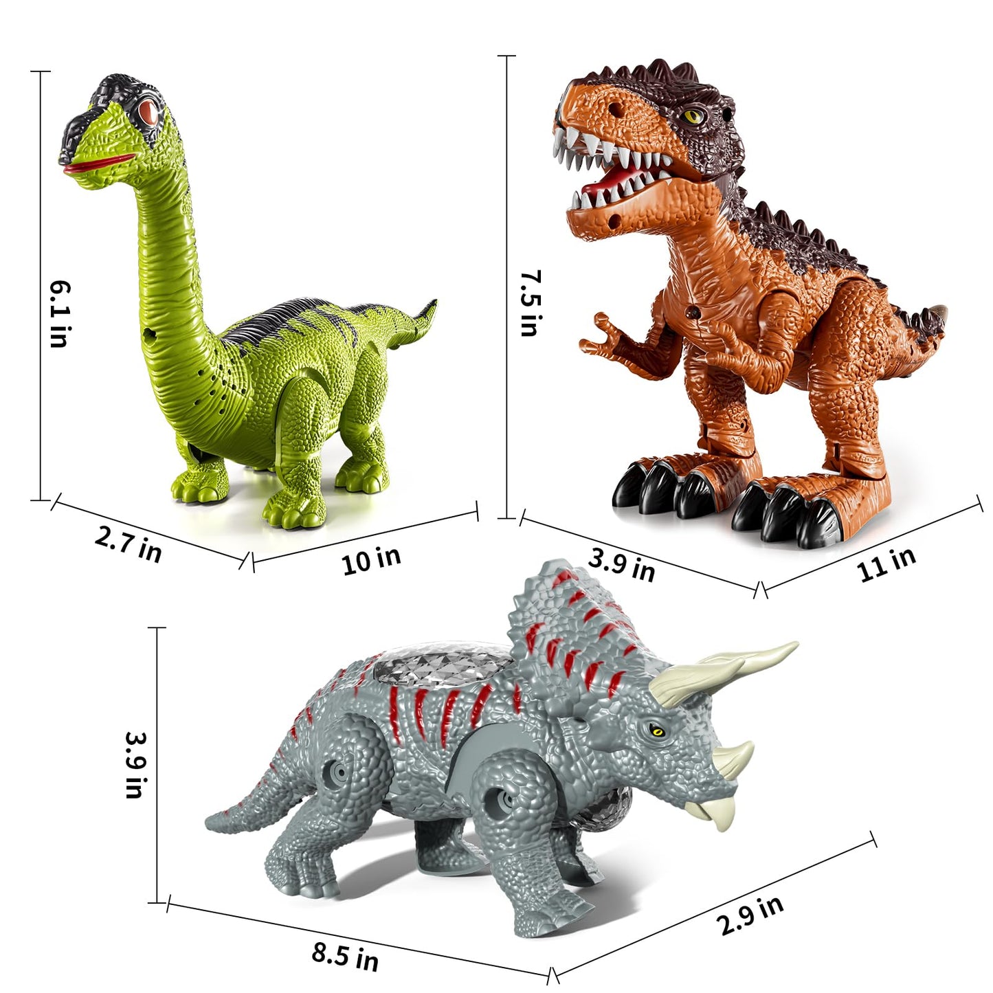 Lucky Doug 3 Pack Electric Realistic Dinosaur Toys with Simulated Sound ＆ Light for Boys Kids Aged 3 4 5 Years Old, Dinosaur Figures for Toddler Christmas and Birthday