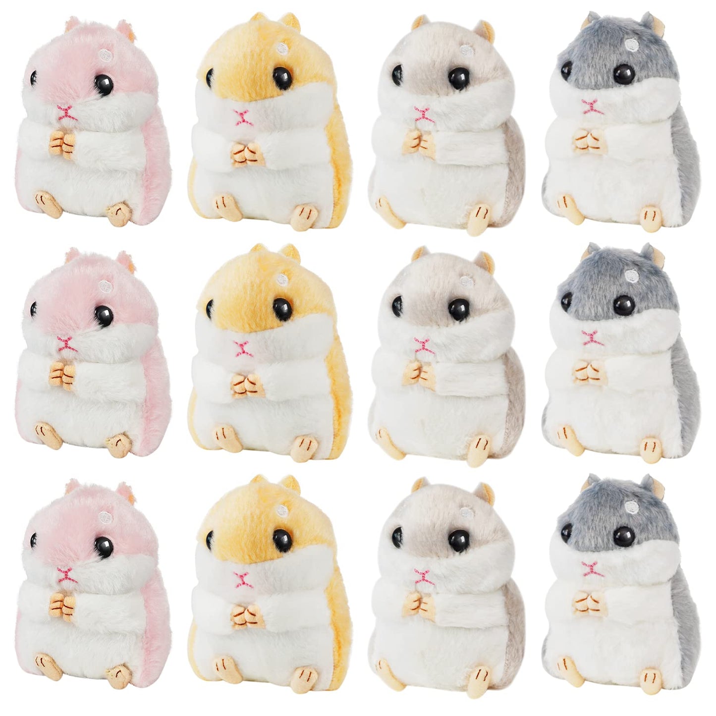 12 Pieces Cute Hamster Stuffed Animal Bulk Hamsters Plush Toy Small Stuffed Doll with Chain for Kid Boy Girl Party Favors Goodie Bag Fillers Carnival Prizes Birthday Gift, 4 Inches (Lovely Style)
