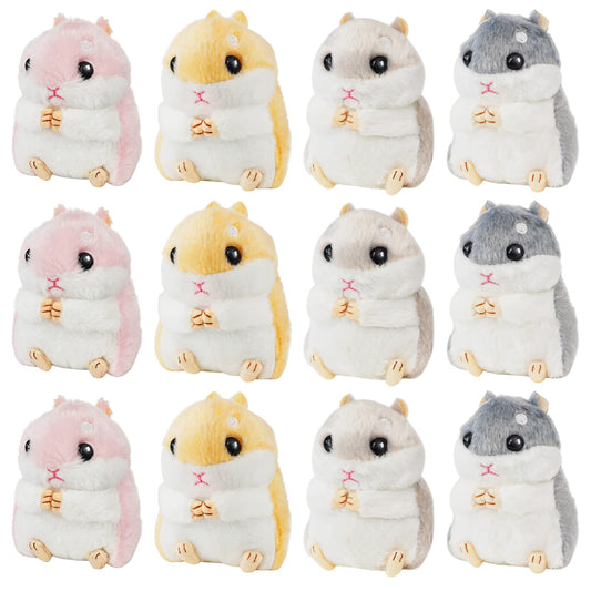 12 Pieces Cute Hamster Stuffed Animal Bulk Hamsters Plush Toy Small Stuffed Doll with Chain for Kid Boy Girl Party Favors Goodie Bag Fillers Carnival Prizes Birthday Gift, 4 Inches (Lovely Style)