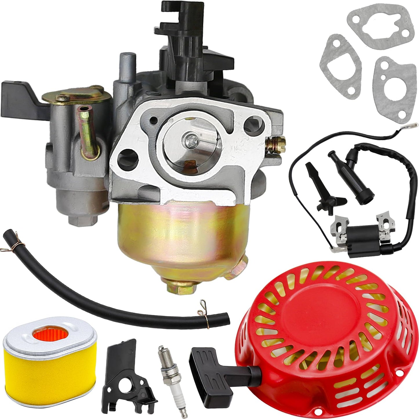 Vkinman GX160 Carburetor Kit Replacement for Honda GX140 GX160 GX200 5.5HP 6.5HP Engine with 28400-ZH8-13YA Recoil Starter Pull Start Air Filter, Carb# 16100-ZH8-W61 16100-ZH8-W51