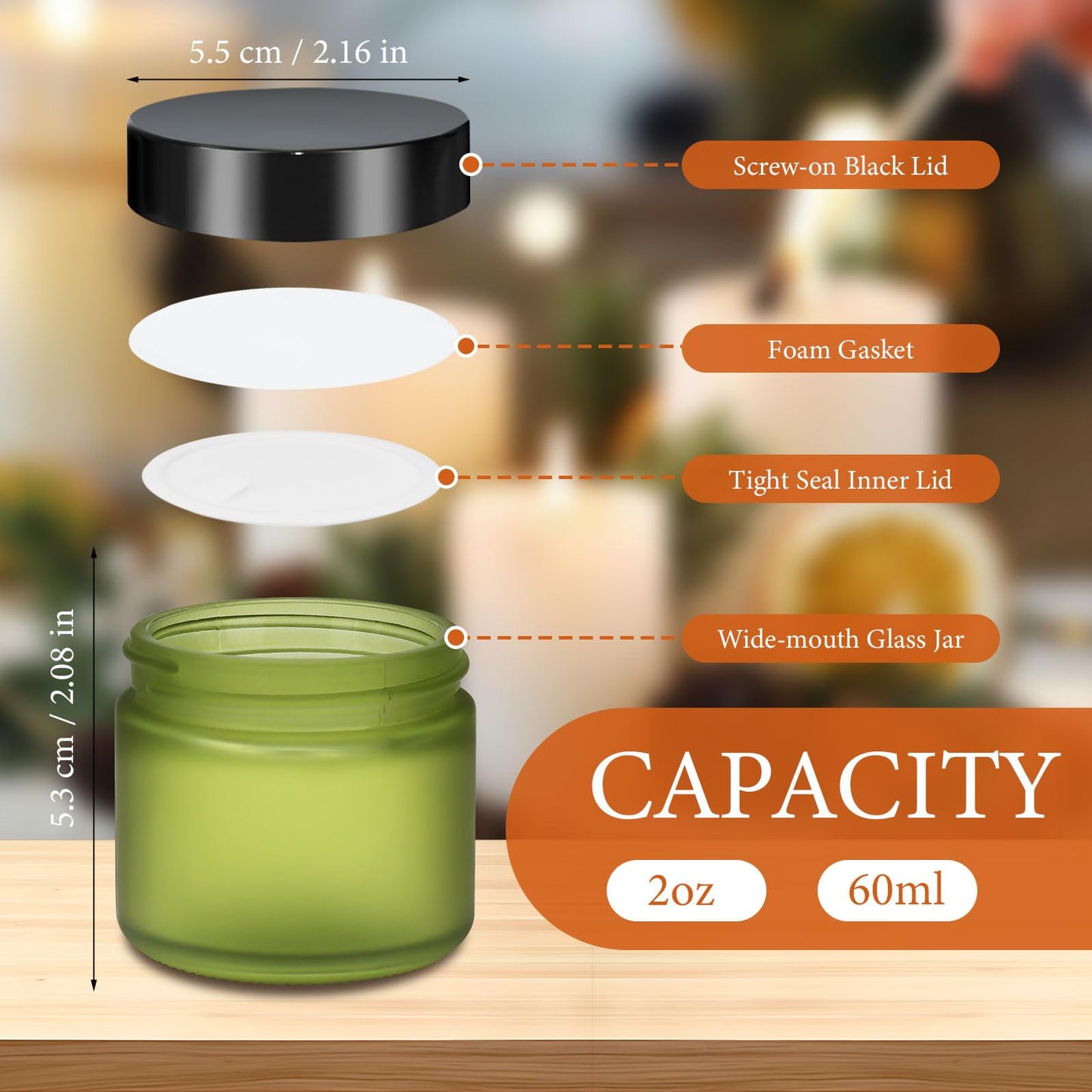 32 Pcs 2 oz Glass Jars with Lids Travel Size Round Leakproof Empty Cosmetic Jars with Inner Liners Lid for Storing Makeup Lotions Face Cream Ointments Candle DIY Making (Bean Green)