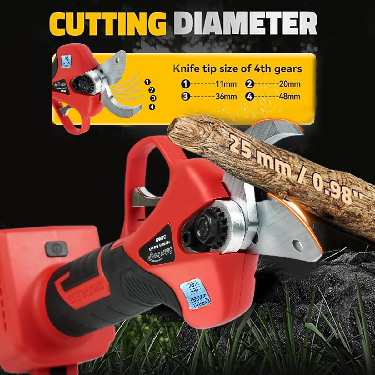 Cordless Pruning Shears for Milwaukee 18V Battery, Brushless Portable Cordless Pruning Shears with 1.2'' Cutting Diameter Cordless Garden Pruner for Tree Branch, Replacement Blade Set (Tool Only)