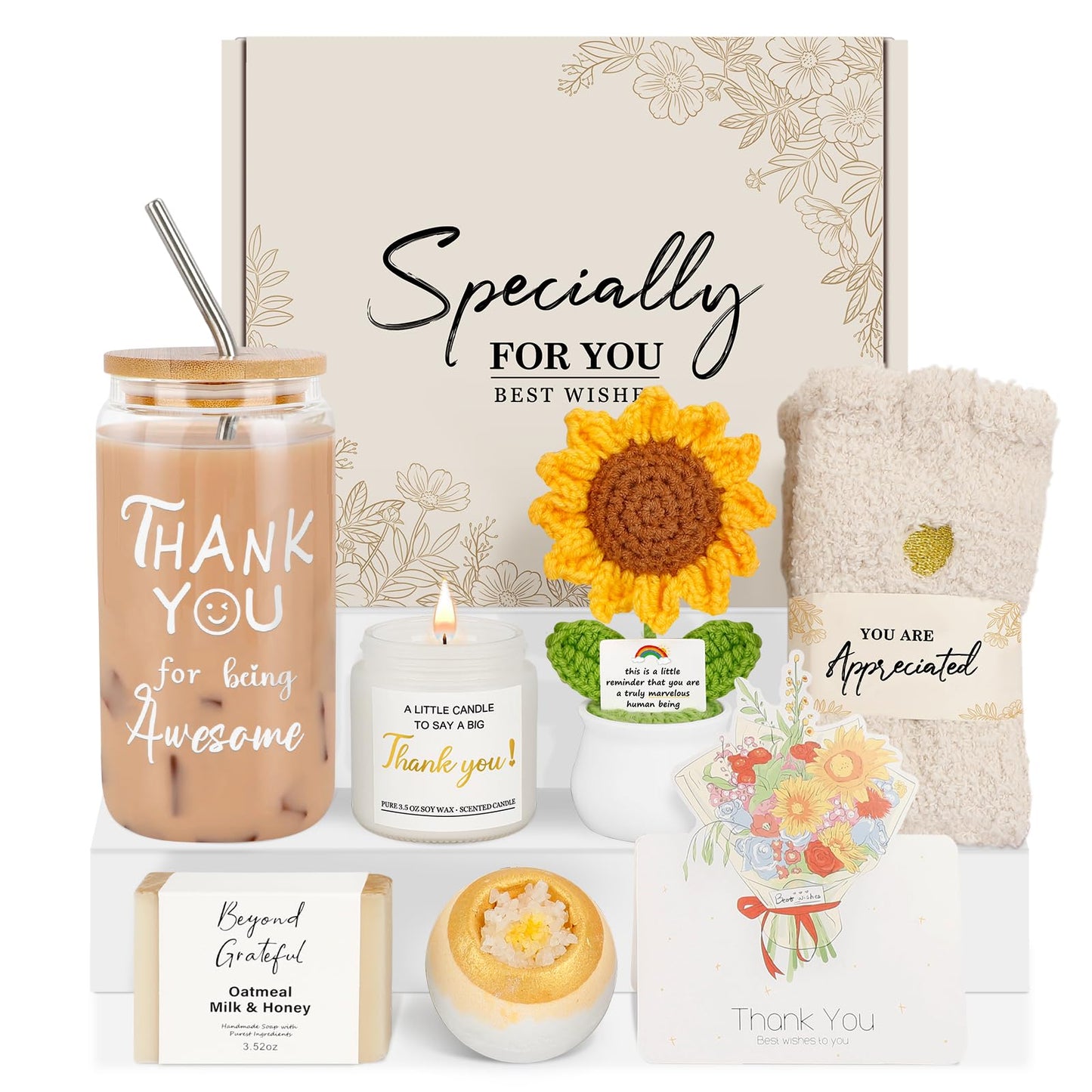 Thank You Gifts for Women, Teacher Appreciation Gifts, Thank You Baskets for Coworkers Teachers Friends Mom Employees Nurse Secretary with Thanks Cards, Awesome Glass Cup