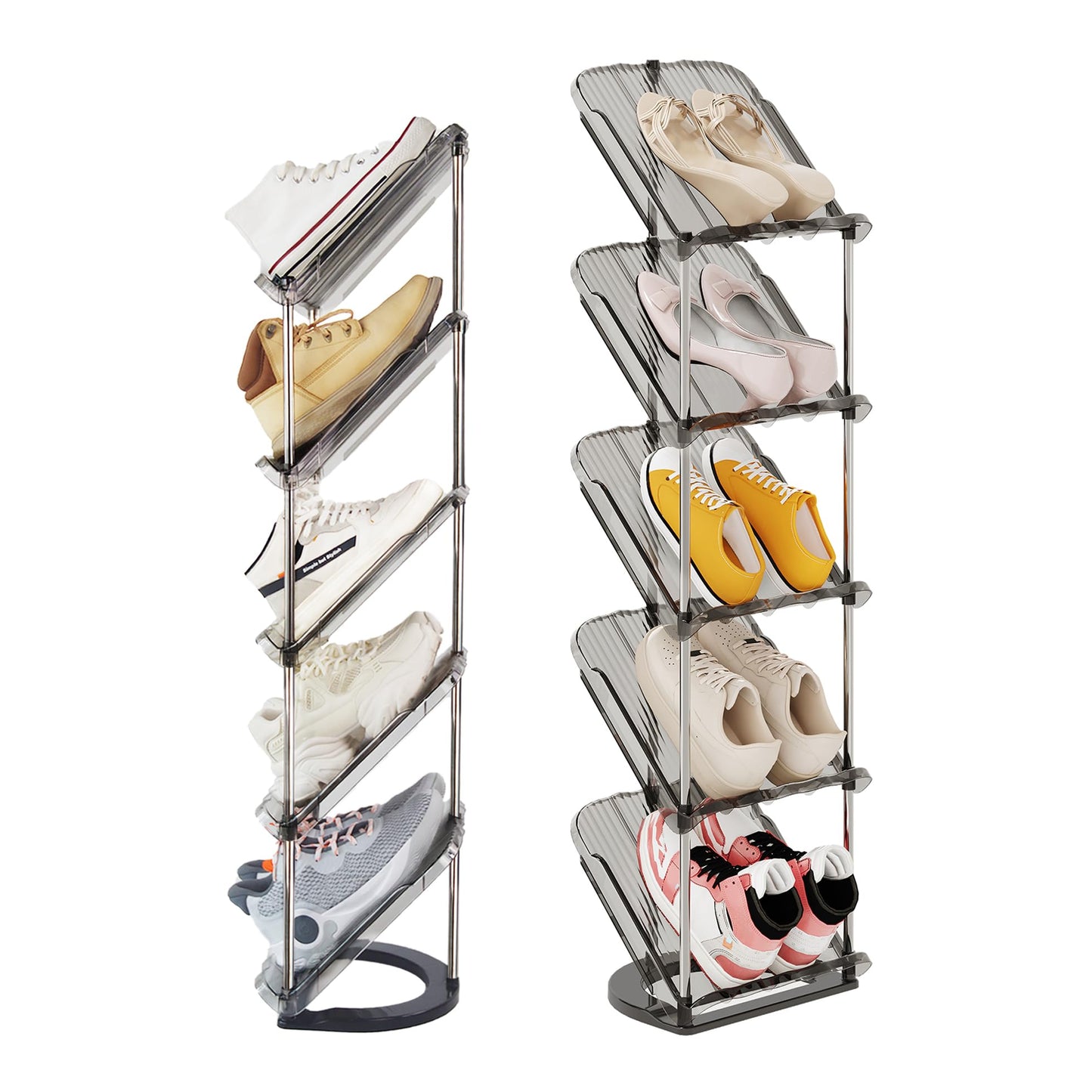 Sloping Narrow Shoe Rack 5 Tiers - Free Standing Vertical Shoes Racks for Small Spaces and Corner, Shoe Storage Organizer for Entryway, Tall Slim Shoe Shelf Cabinet for Shoes and Boots