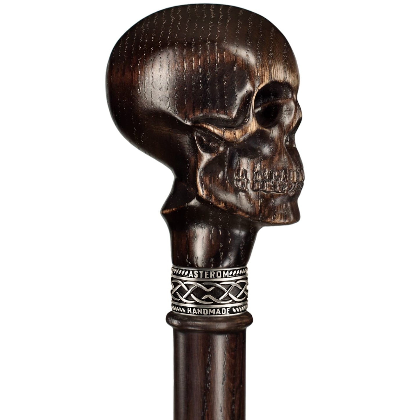 Asterom Unique Carved Wood Walking Cane for Men and Women - Yorick - Handmade Skull Walking Stick Cool Gothic Cane