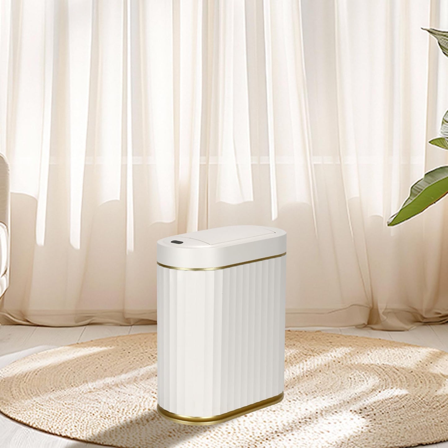 SYNCVIBE Bathroom Trash Can with Butterfly Lid 2 Gallon Sensor Trash can, IPX5 Waterproof Garbage Can, Automatic Slim Trash Bin, Under-Counter Wastebasket, Bathroom Decor for Bedroom, White Gold