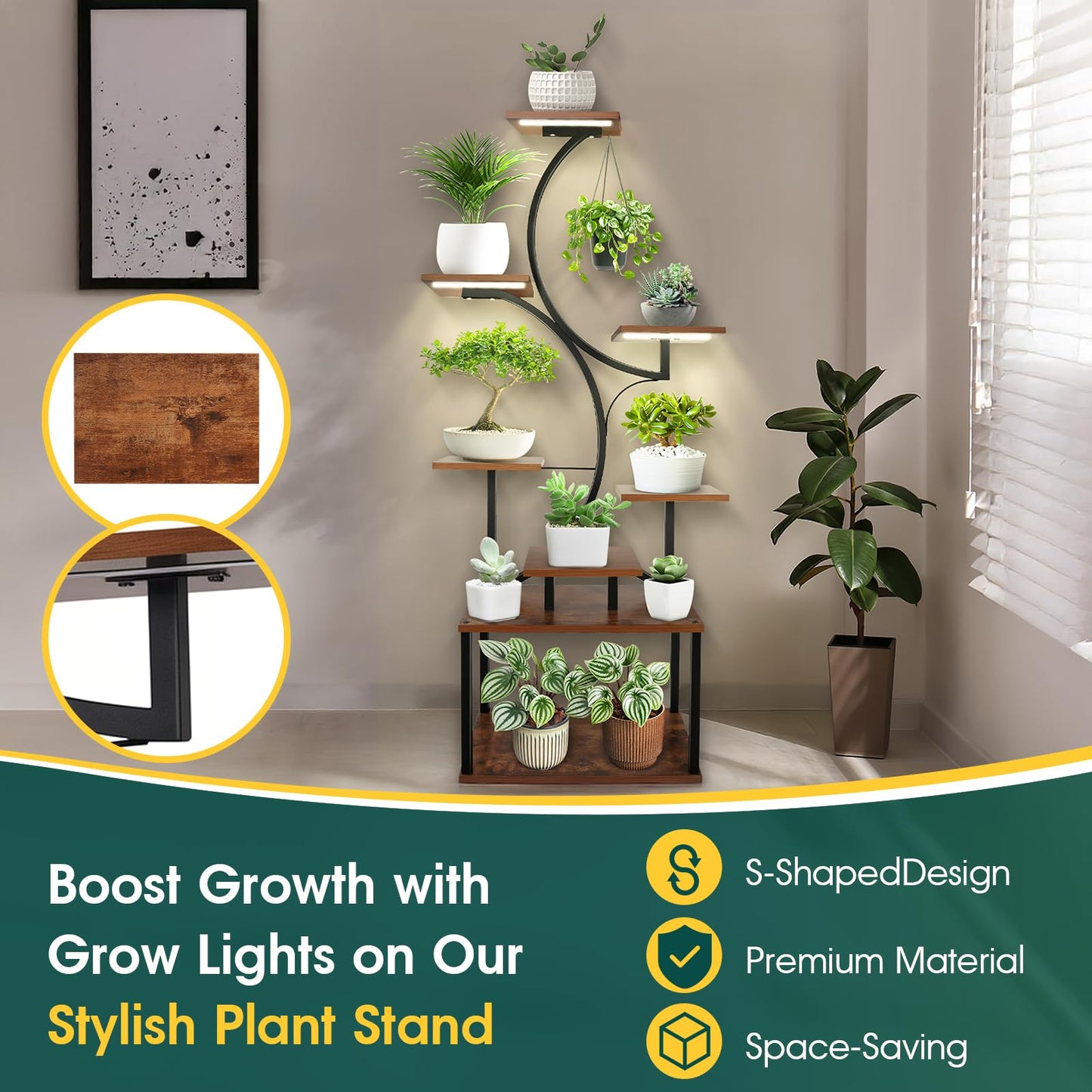 8-Tier Plant Stand with Grow Lights, 57'' Tall Indoor Plant Shelf, Multi-Layer Plant Holder for Home, Patio & Living Room