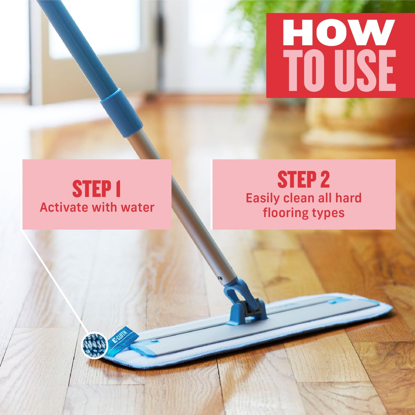 E-Cloth Deep Clean Mop – European Microfiber Damp Mop with Sturdy Telescoping Handle